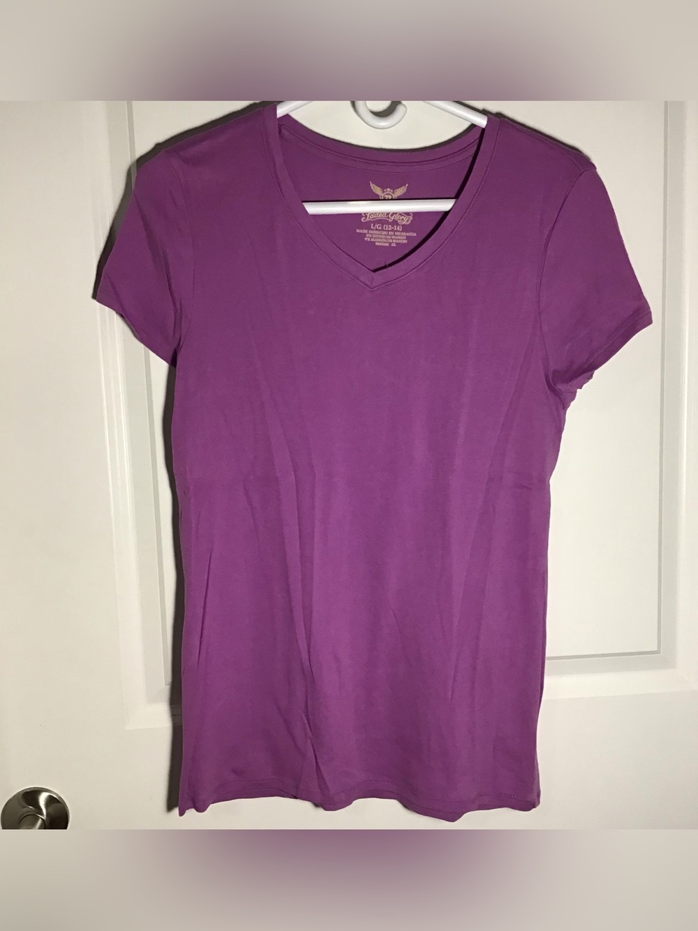 Faded Glory Purple V-Neck Short Sleeve Tee L